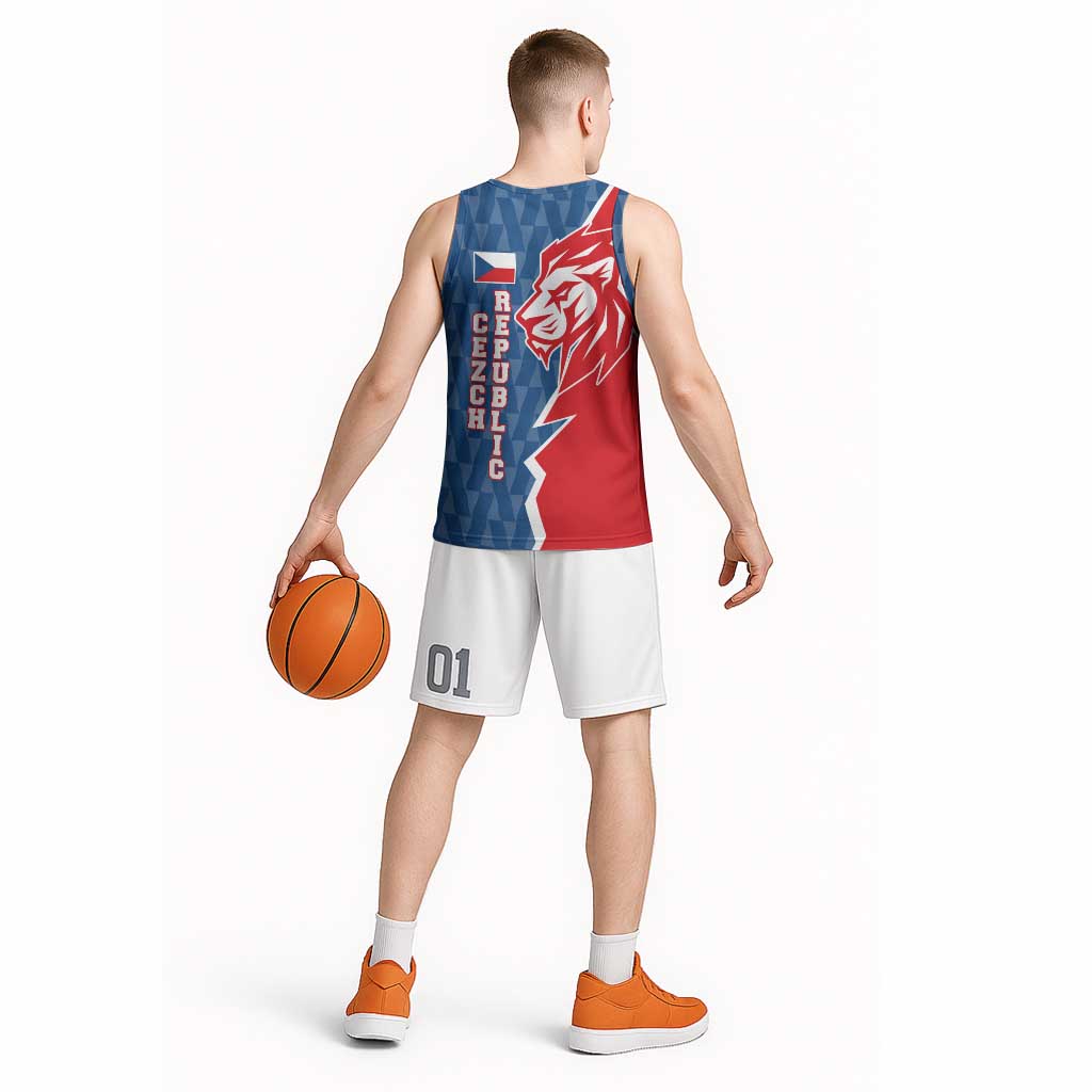 Czech Republic Basketball Jersey with Red Blue Modern Lion Design and Geometric Flag - Wonder Print Shop