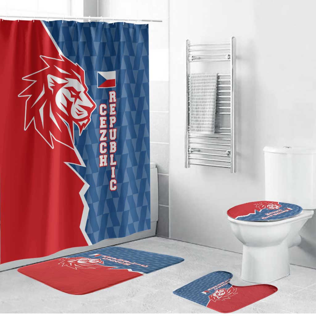 Czech Republic Bathroom Set with Red Blue Modern Lion Design and Geometric Flag - Wonder Print Shop