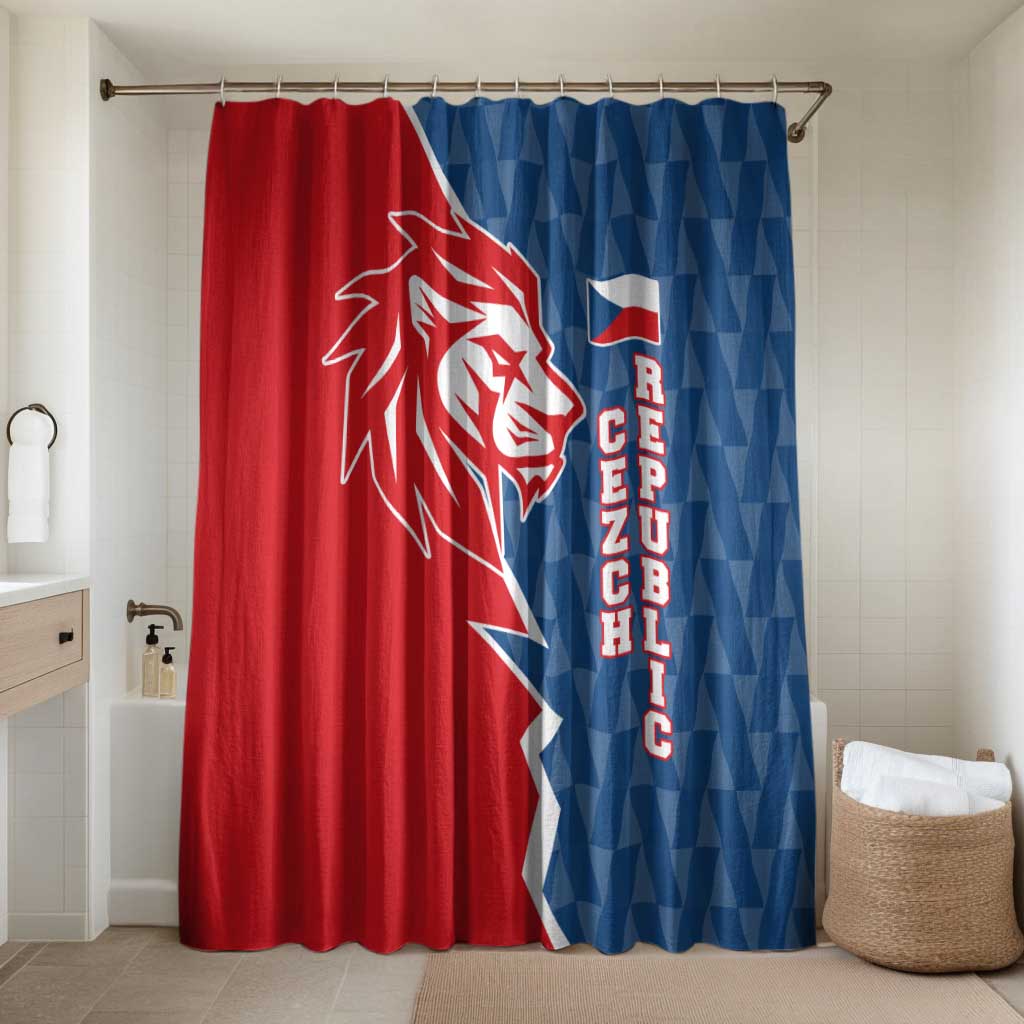 Czech Republic Bathroom Set with Red Blue Modern Lion Design and Geometric Flag - Wonder Print Shop