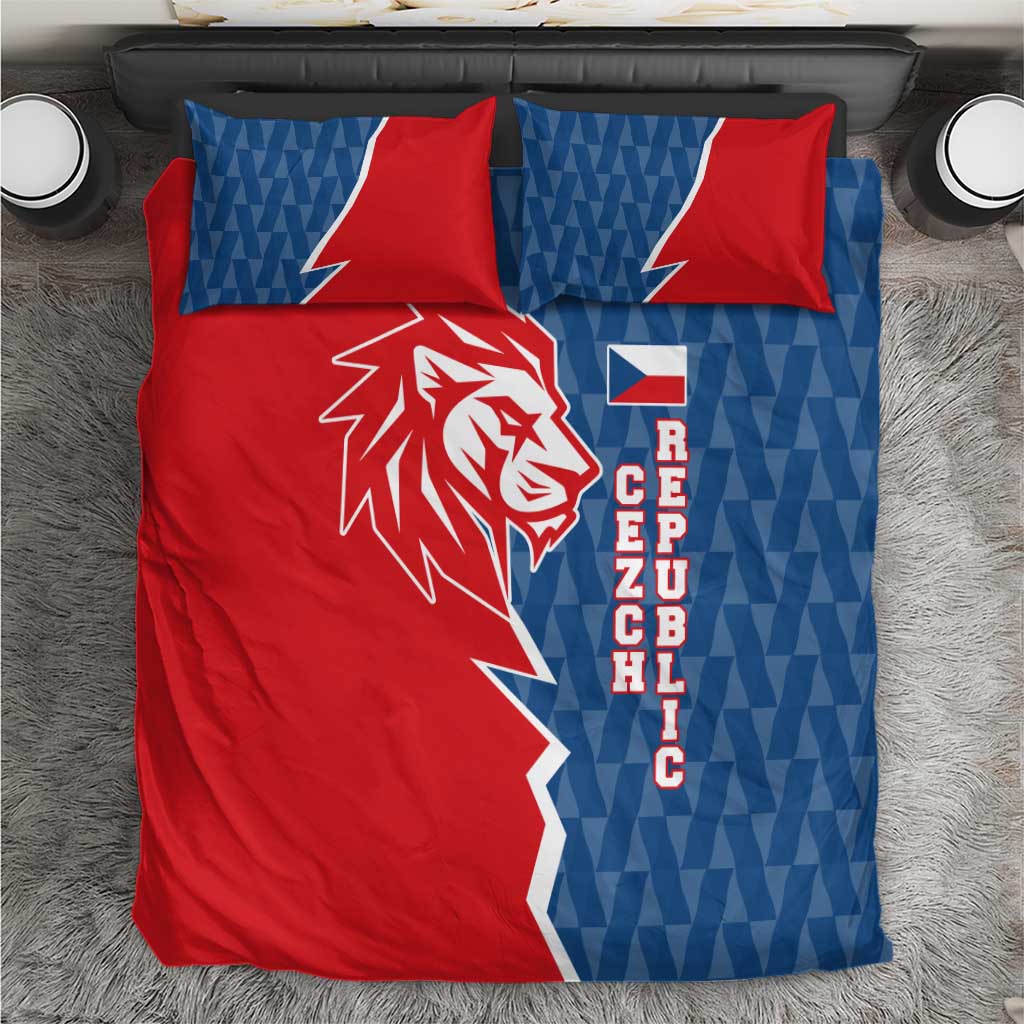 Czech Republic Bedding Set with Red Blue Modern Lion Design and Geometric Flag - Wonder Print Shop