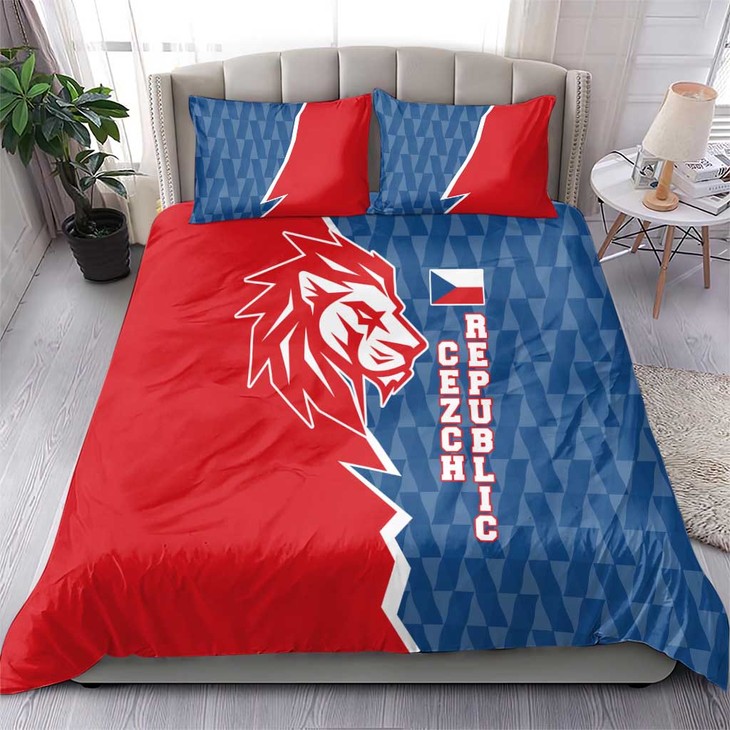 Czech Republic Bedding Set with Red Blue Modern Lion Design and Geometric Flag - Wonder Print Shop