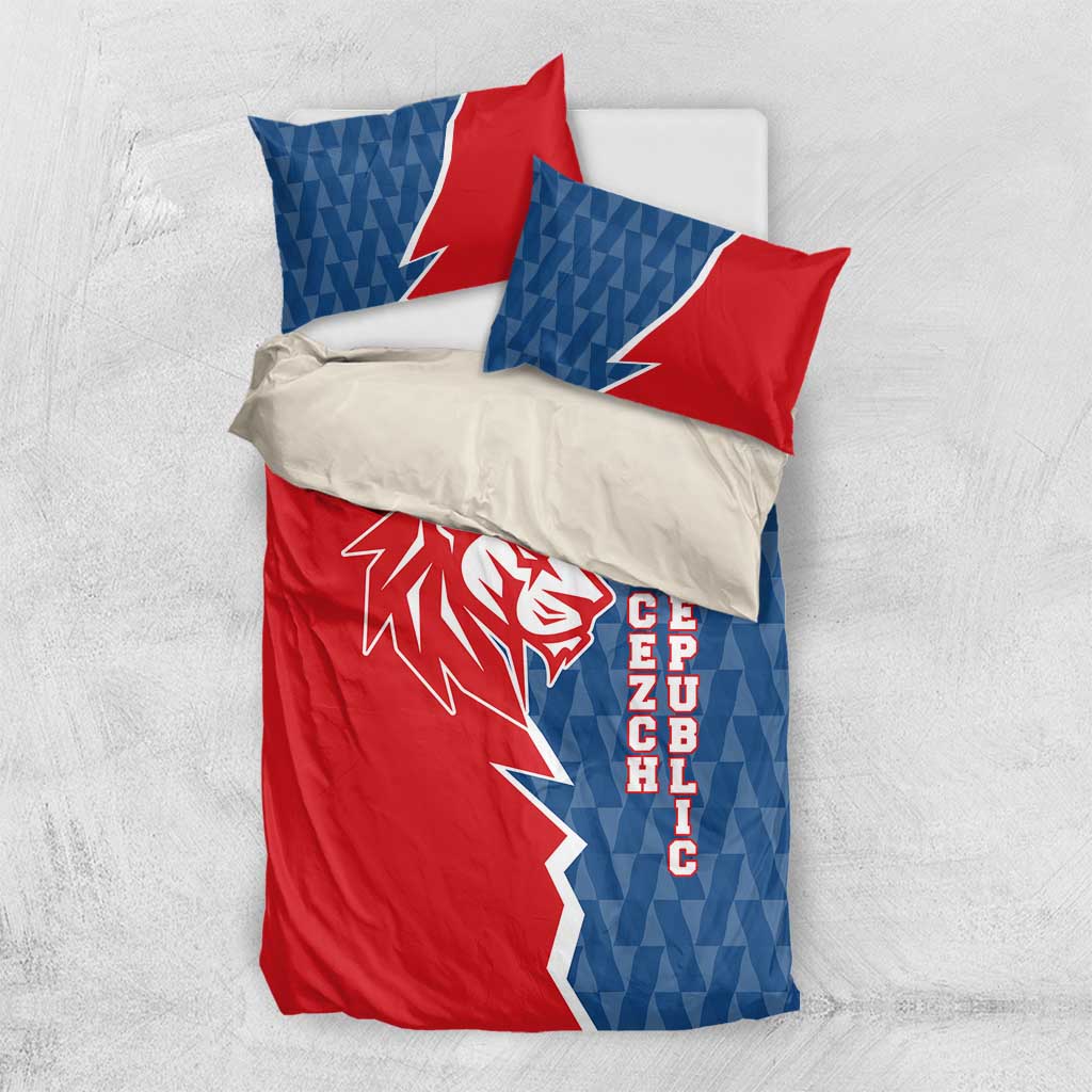 Czech Republic Bedding Set with Red Blue Modern Lion Design and Geometric Flag - Wonder Print Shop