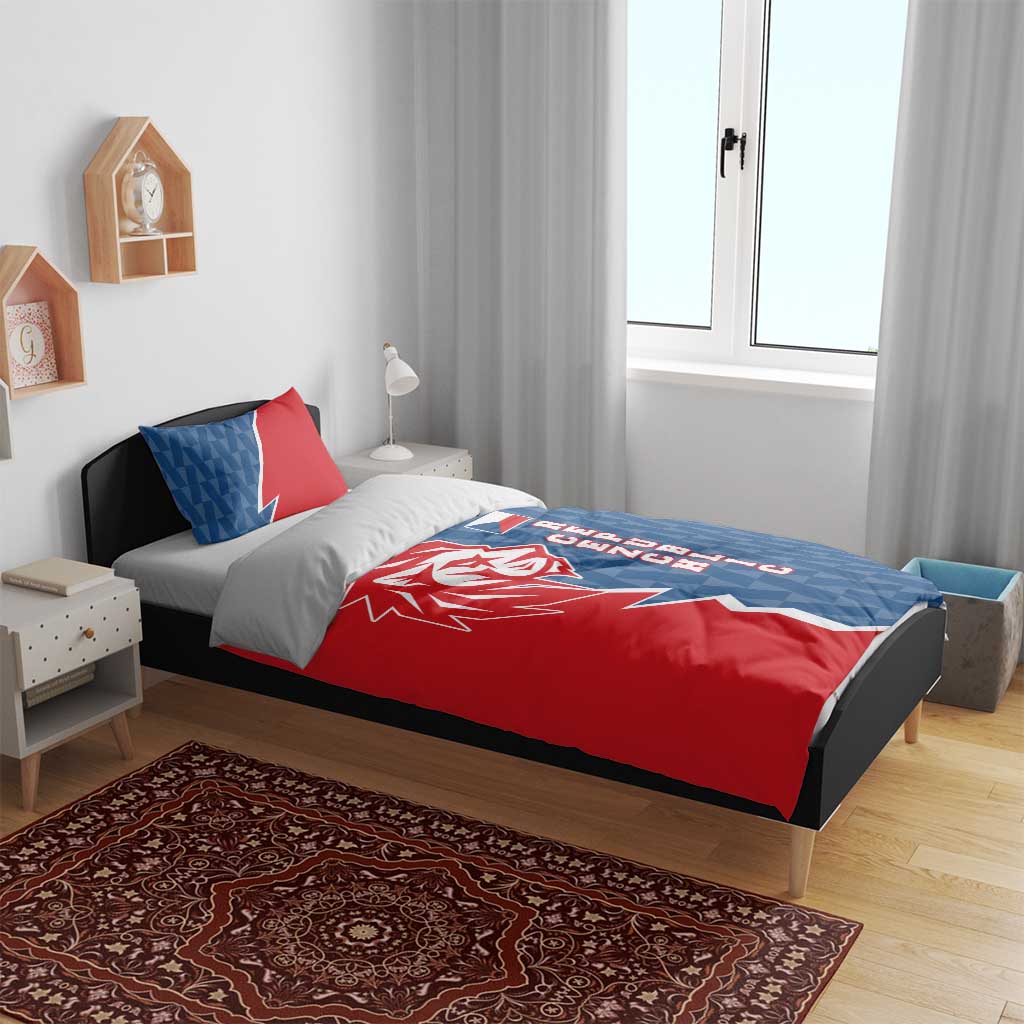 Czech Republic Bedding Set with Red Blue Modern Lion Design and Geometric Flag - Wonder Print Shop