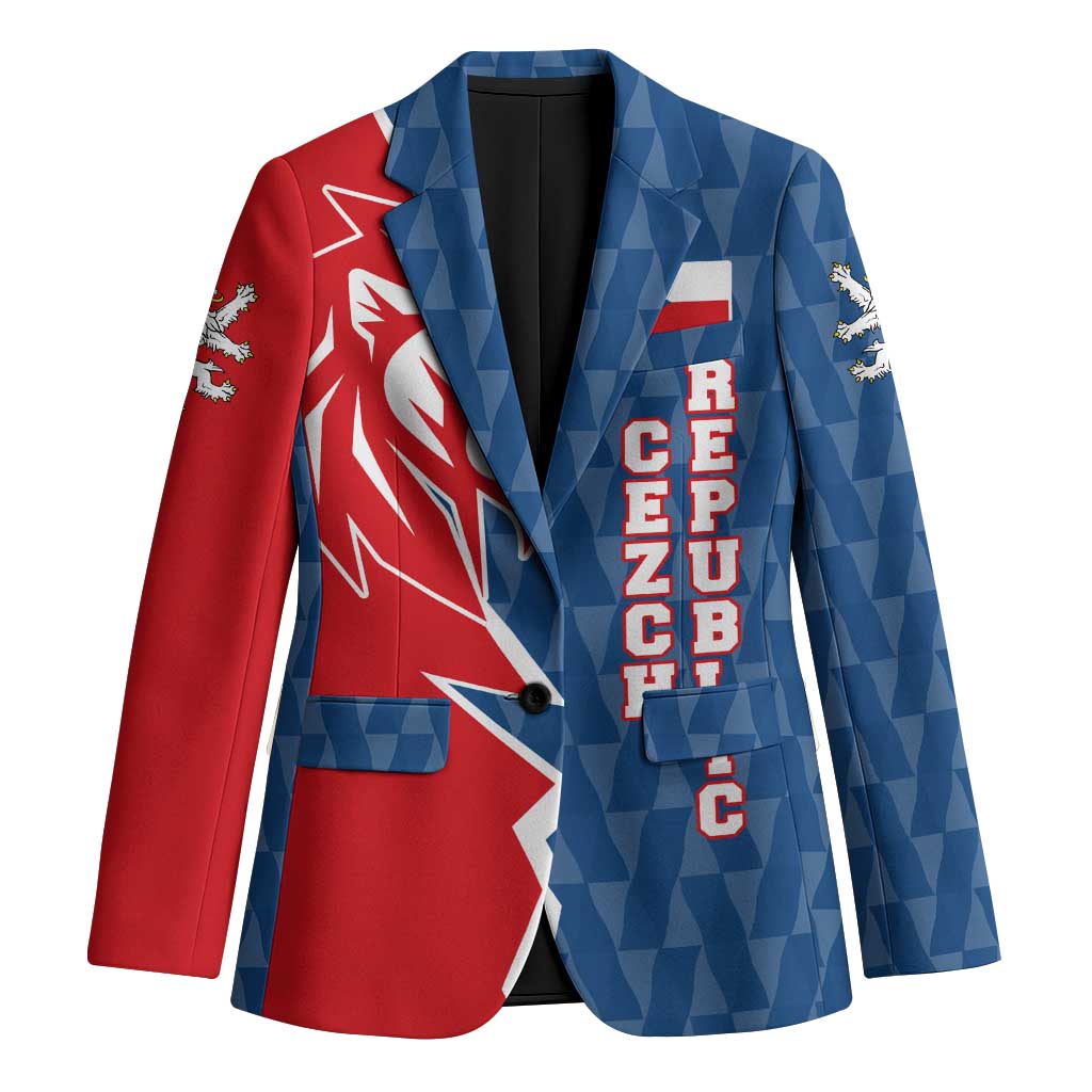 Czech Republic Blazer with Red Blue Modern Lion Design and Geometric Flag - Wonder Print Shop