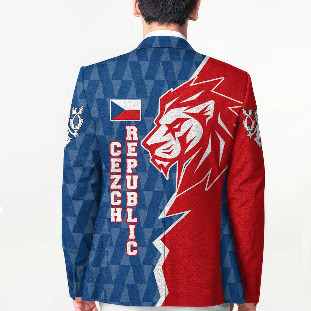 Czech Republic Blazer with Red Blue Modern Lion Design and Geometric Flag - Wonder Print Shop