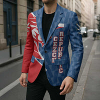 Czech Republic Blazer with Red Blue Modern Lion Design and Geometric Flag - Wonder Print Shop