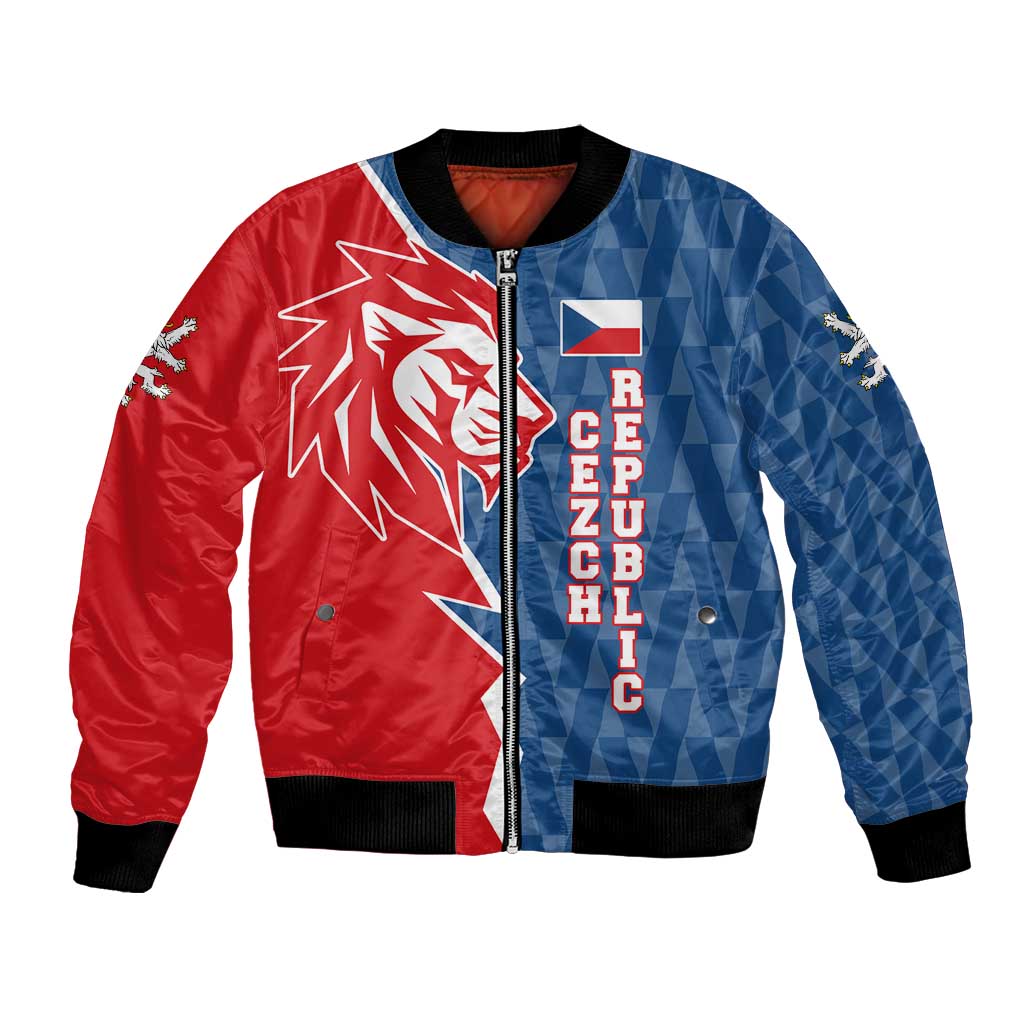 Czech Republic Bomber Jacket with Red Blue Modern Lion Design and Geometric Flag - Wonder Print Shop