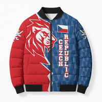 Czech Republic Bomber Puffer Jacket with Red Blue Modern Lion Design and Geometric Flag - Wonder Print Shop