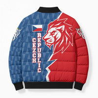 Czech Republic Bomber Puffer Jacket with Red Blue Modern Lion Design and Geometric Flag - Wonder Print Shop
