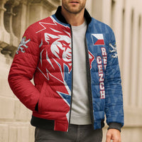 Czech Republic Bomber Puffer Jacket with Red Blue Modern Lion Design and Geometric Flag - Wonder Print Shop