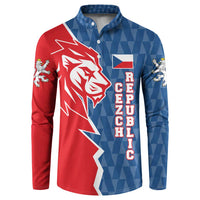 Czech Republic Button Sweatshirt with Red Blue Modern Lion Design and Geometric Flag - Wonder Print Shop