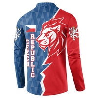 Czech Republic Button Sweatshirt with Red Blue Modern Lion Design and Geometric Flag - Wonder Print Shop