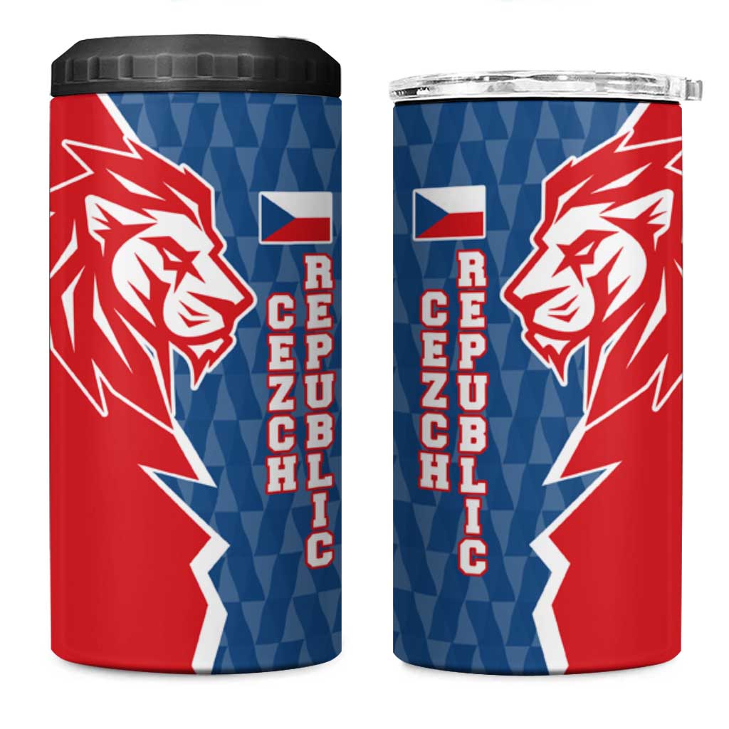 Czech Republic 4 in 1 Can Cooler Tumbler with Red Blue Modern Lion Design and Geometric Flag - Wonder Print Shop