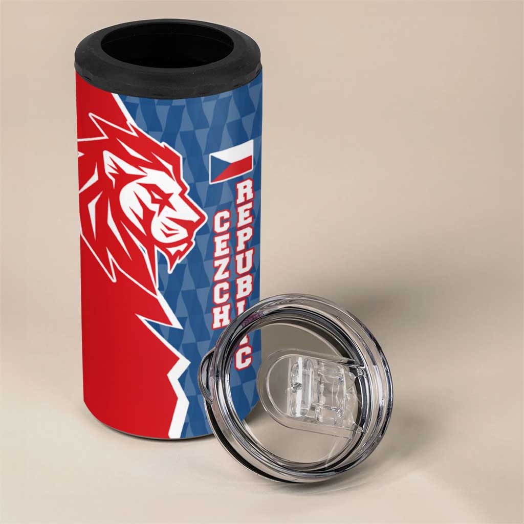 Czech Republic 4 in 1 Can Cooler Tumbler with Red Blue Modern Lion Design and Geometric Flag - Wonder Print Shop