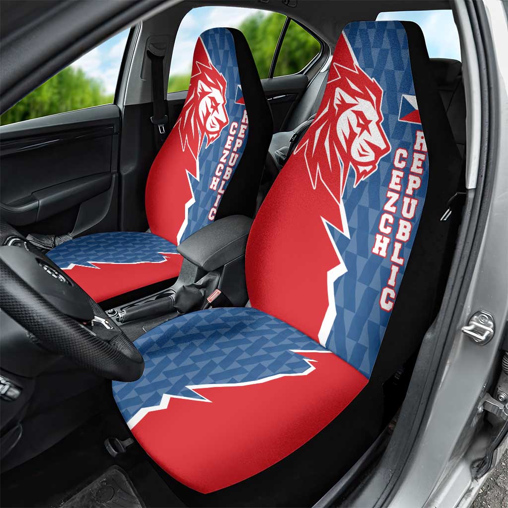 Czech Republic Car Seat Cover with Red Blue Modern Lion Design and Geometric Flag - Wonder Print Shop