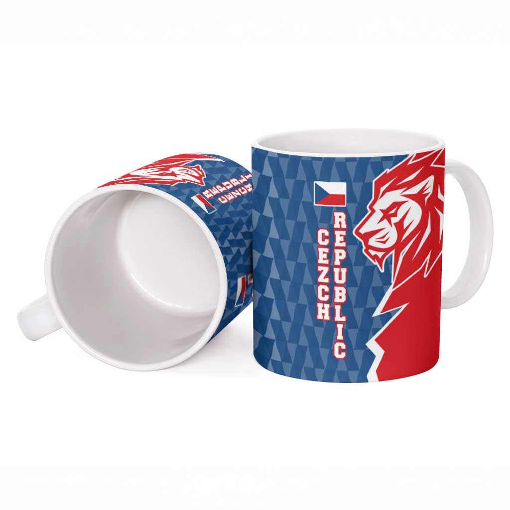 Czech Republic Ceramic Mug with Red Blue Modern Lion Design and Geometric Flag - Wonder Print Shop