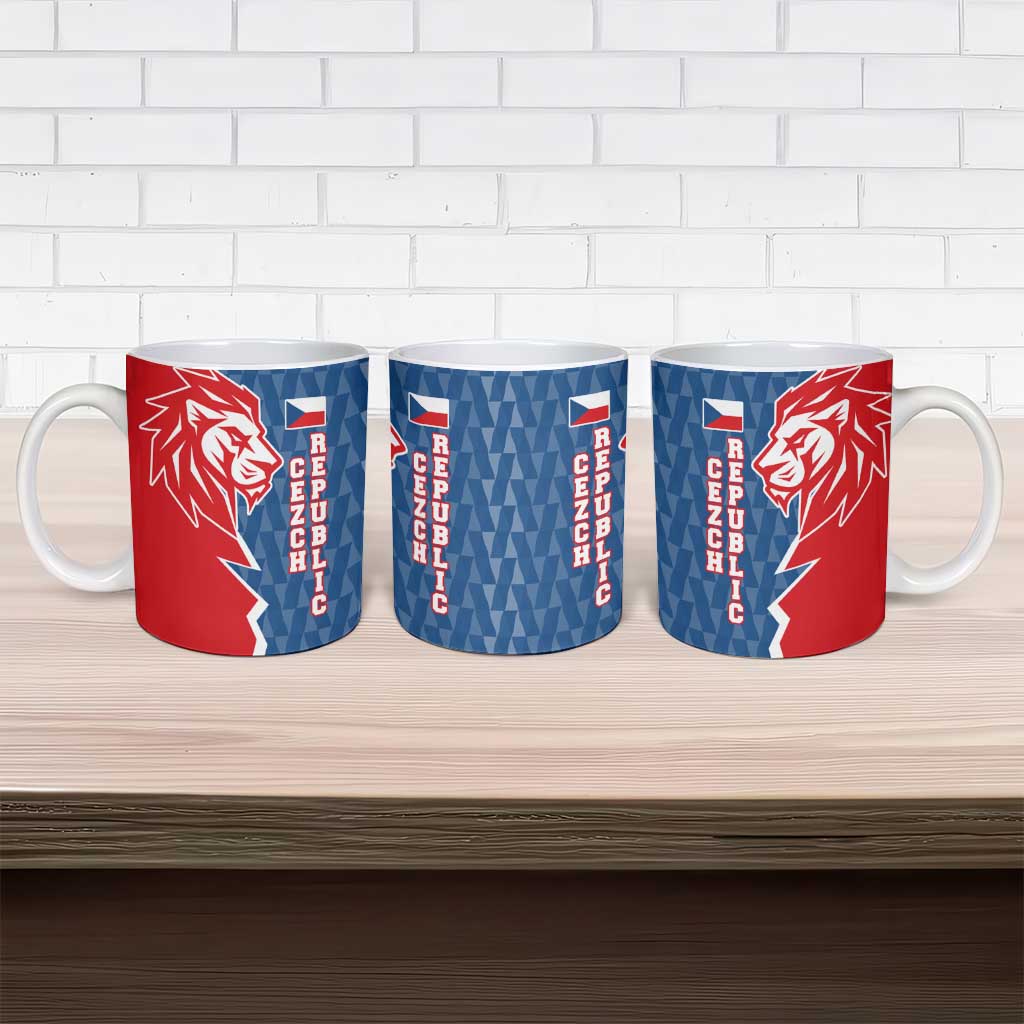 Czech Republic Ceramic Mug with Red Blue Modern Lion Design and Geometric Flag - Wonder Print Shop
