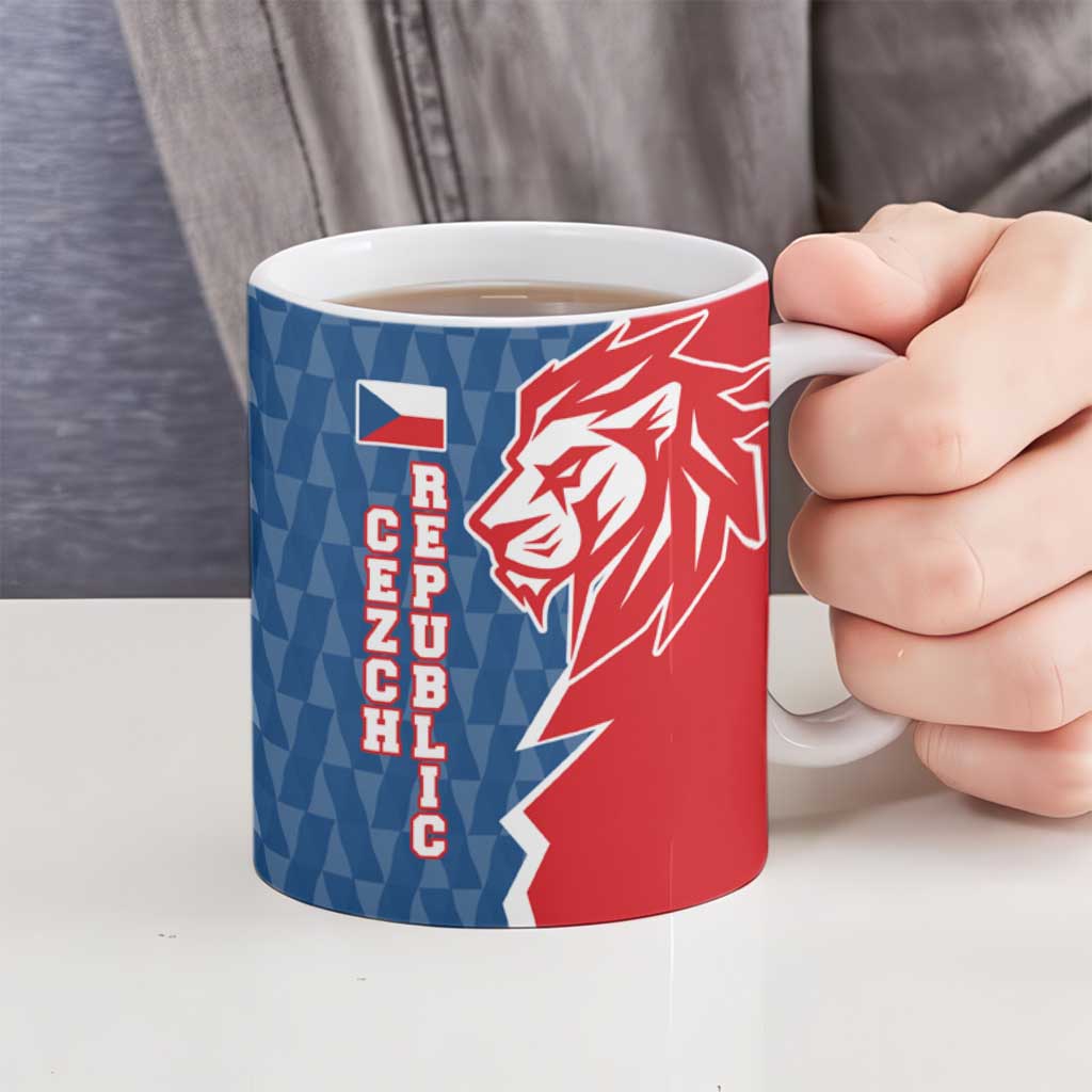 Czech Republic Ceramic Mug with Red Blue Modern Lion Design and Geometric Flag - Wonder Print Shop