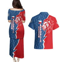 Czech Republic Couples Matching Puletasi and Hawaiian Shirt with Red Blue Modern Lion Design and Geometric Flag - Wonder Print Shop