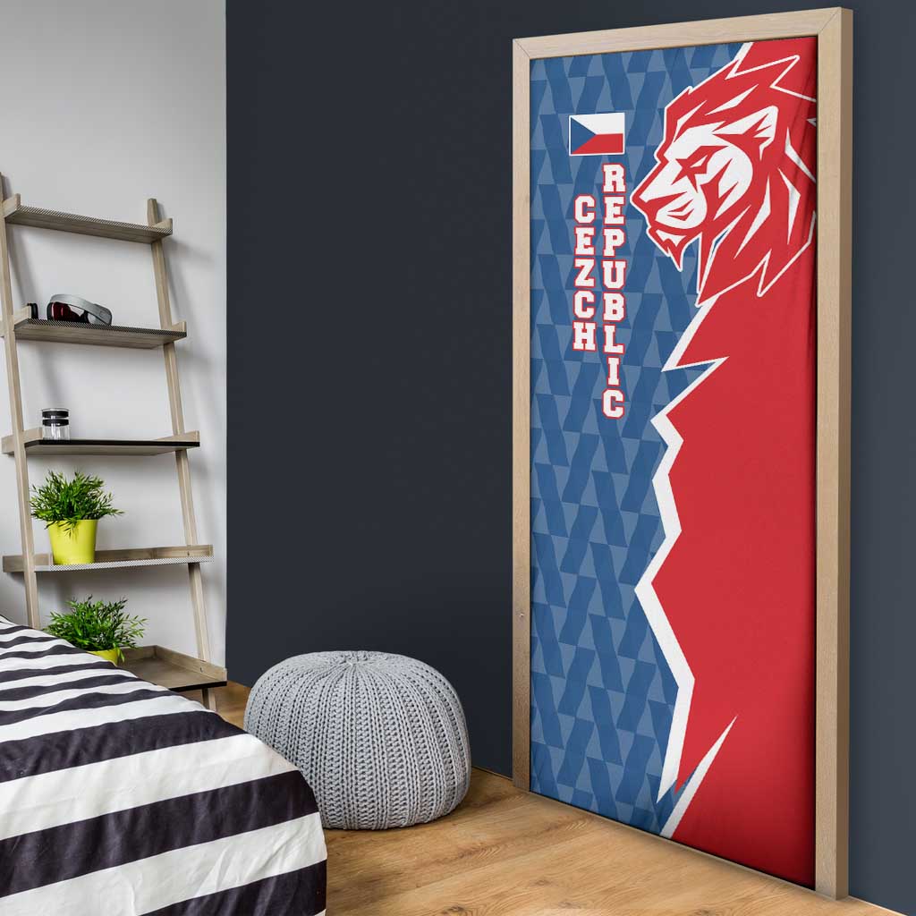 Czech Republic Door Cover with Red Blue Modern Lion Design and Geometric Flag - Wonder Print Shop