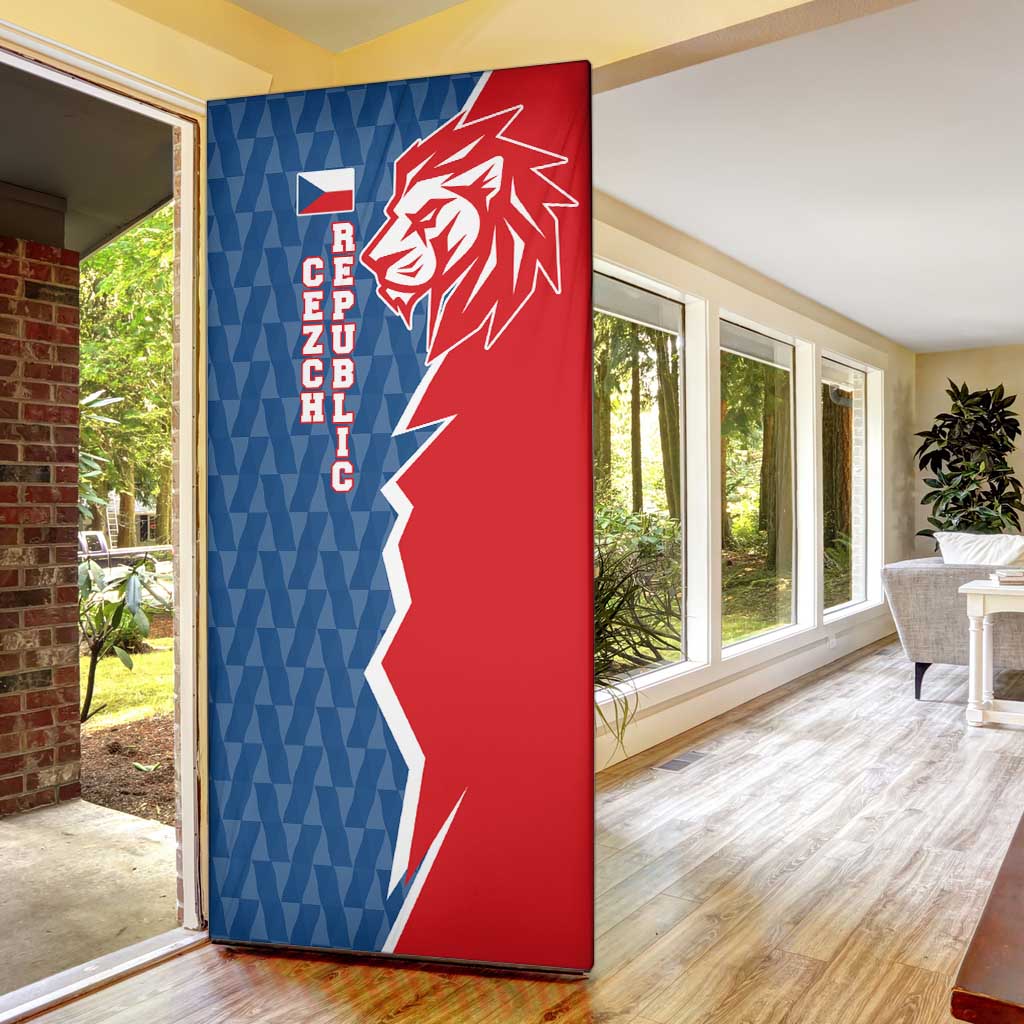 Czech Republic Door Cover with Red Blue Modern Lion Design and Geometric Flag - Wonder Print Shop