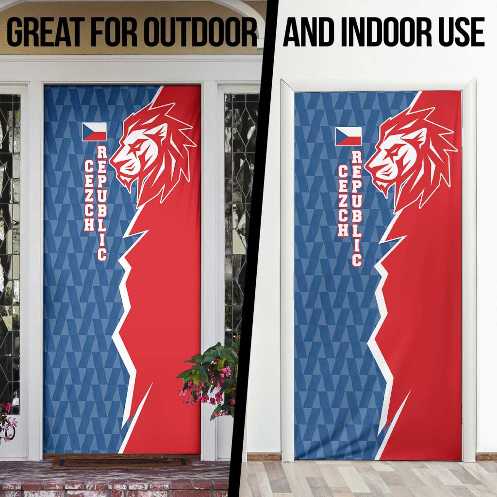 Czech Republic Door Cover with Red Blue Modern Lion Design and Geometric Flag - Wonder Print Shop