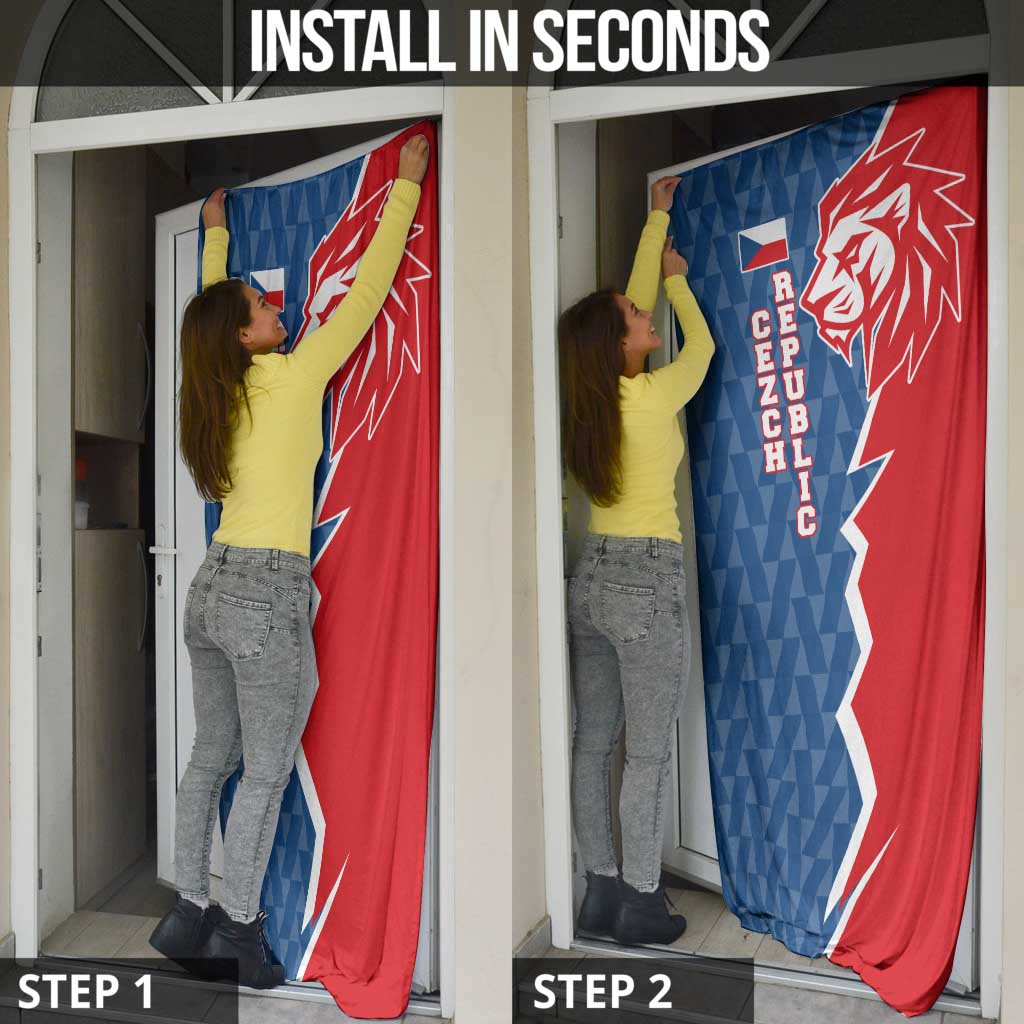 Czech Republic Door Cover with Red Blue Modern Lion Design and Geometric Flag - Wonder Print Shop