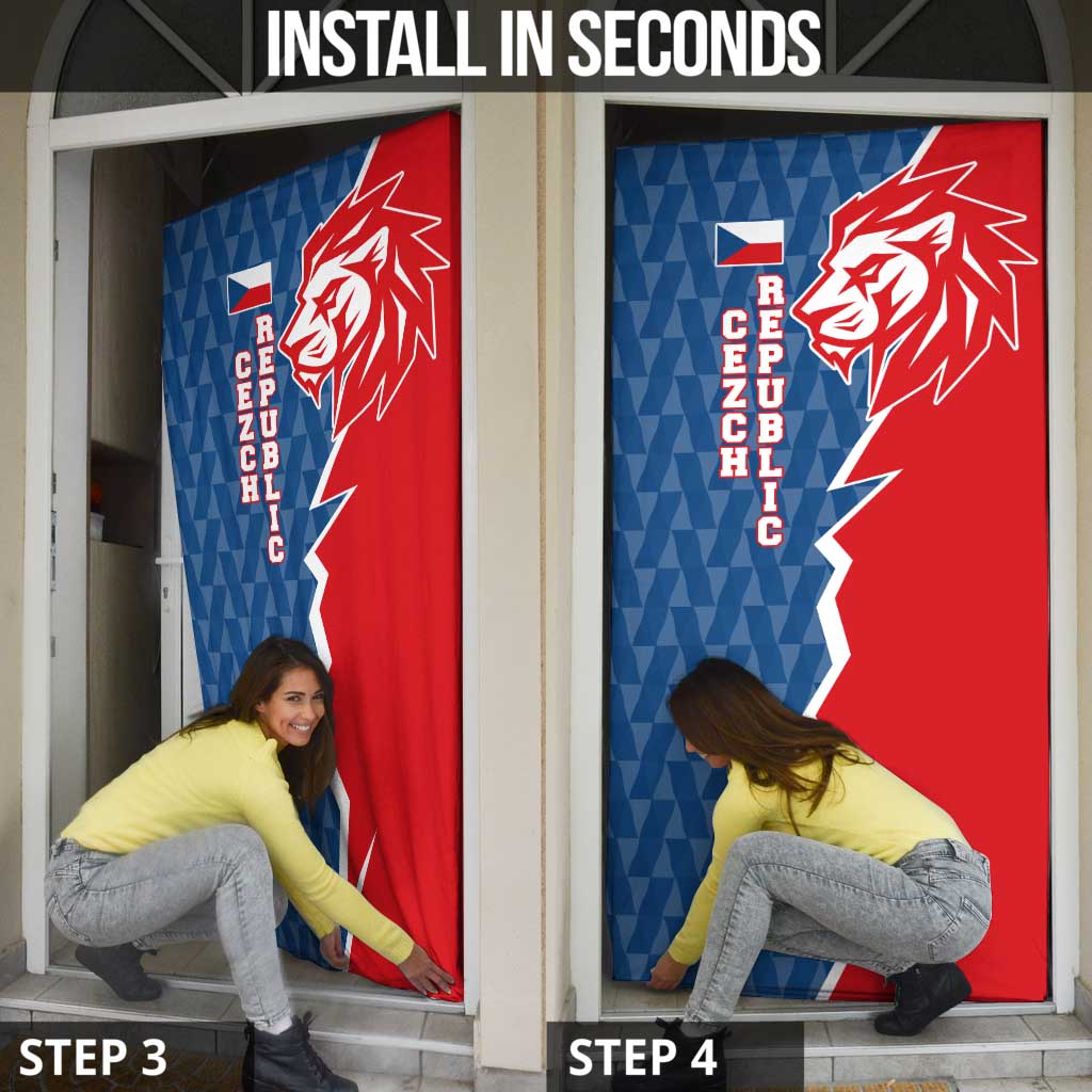 Czech Republic Door Cover with Red Blue Modern Lion Design and Geometric Flag - Wonder Print Shop