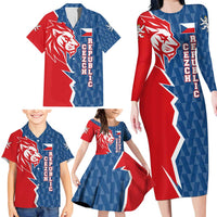 Czech Republic Family Matching Long Sleeve Bodycon Dress and Hawaiian Shirt with Red Blue Modern Lion Design and Geometric Flag - Wonder Print Shop