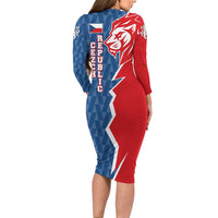 Czech Republic Family Matching Long Sleeve Bodycon Dress and Hawaiian Shirt with Red Blue Modern Lion Design and Geometric Flag - Wonder Print Shop