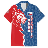 Czech Republic Family Matching Off The Shoulder Long Sleeve Dress and Hawaiian Shirt with Red Blue Modern Lion Design and Geometric Flag - Wonder Print Shop