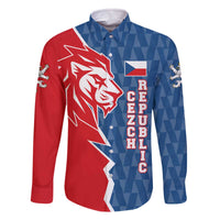 Czech Republic Family Matching Off The Shoulder Long Sleeve Dress and Hawaiian Shirt with Red Blue Modern Lion Design and Geometric Flag - Wonder Print Shop