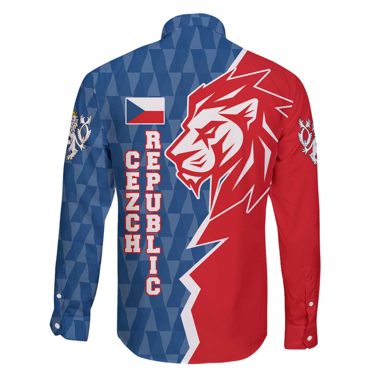 Czech Republic Family Matching Off The Shoulder Long Sleeve Dress and Hawaiian Shirt with Red Blue Modern Lion Design and Geometric Flag - Wonder Print Shop