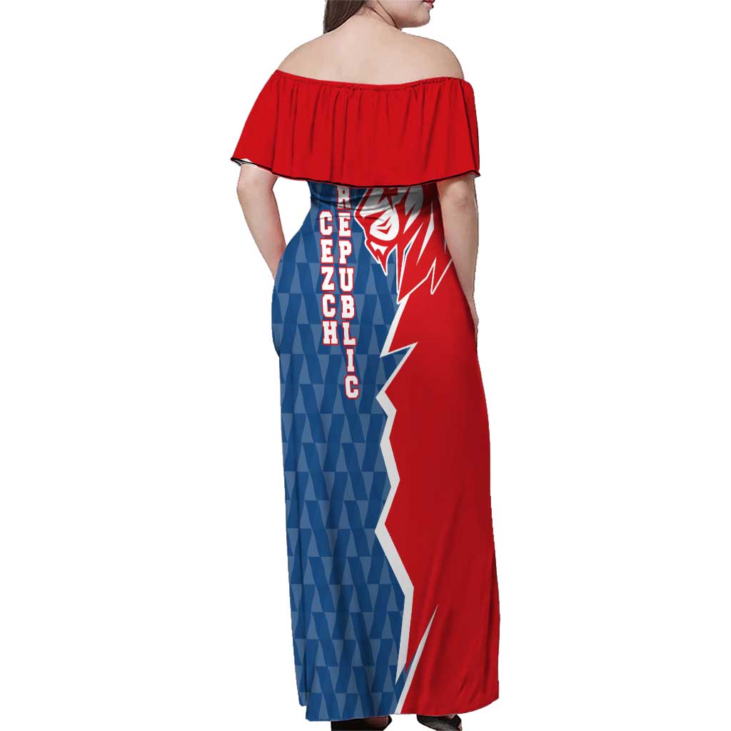 Czech Republic Family Matching Off Shoulder Maxi Dress and Hawaiian Shirt with Red Blue Modern Lion Design and Geometric Flag - Wonder Print Shop