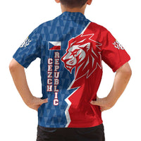 Czech Republic Family Matching Off Shoulder Short Dress and Hawaiian Shirt with Red Blue Modern Lion Design and Geometric Flag - Wonder Print Shop