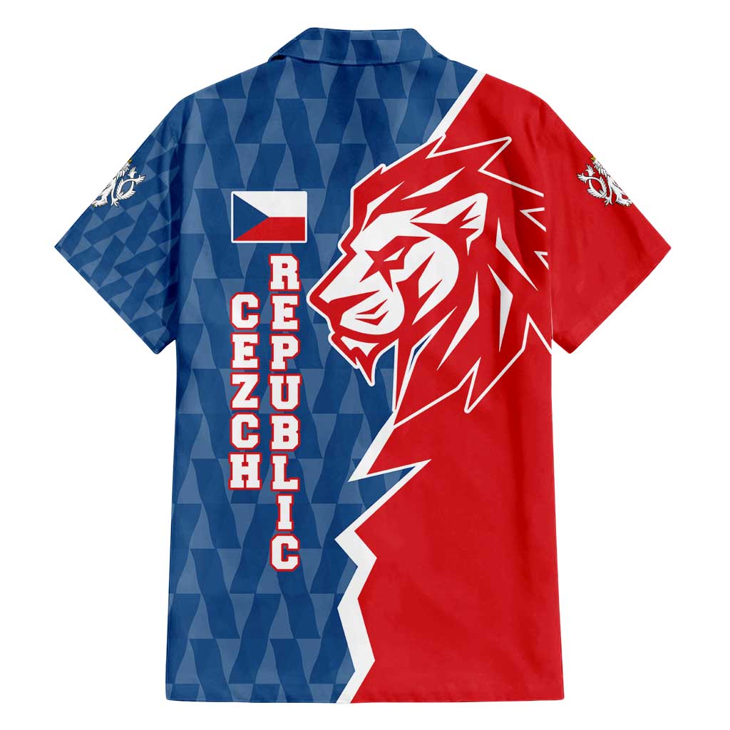 Czech Republic Family Matching Off Shoulder Short Dress and Hawaiian Shirt with Red Blue Modern Lion Design and Geometric Flag - Wonder Print Shop