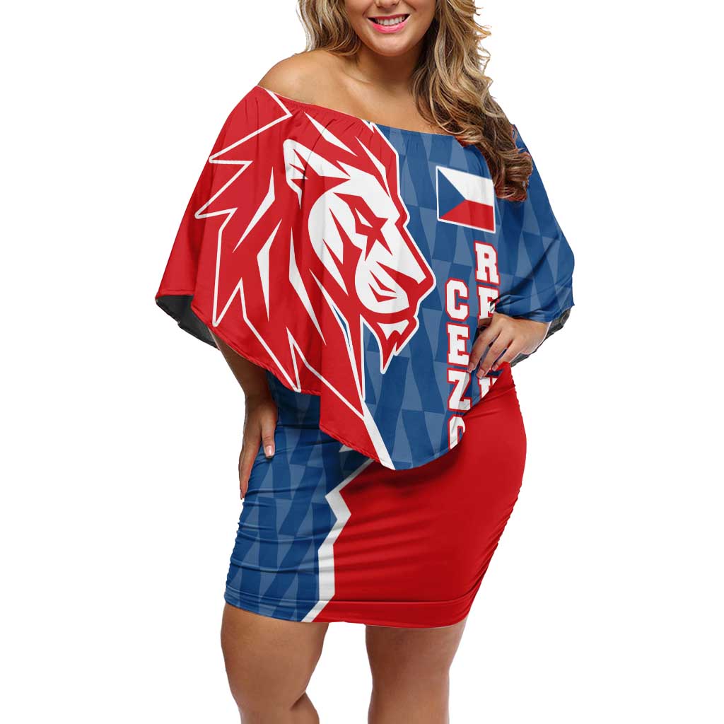 Czech Republic Family Matching Off Shoulder Short Dress and Hawaiian Shirt with Red Blue Modern Lion Design and Geometric Flag - Wonder Print Shop