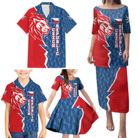 Czech Republic Family Matching Puletasi and Hawaiian Shirt with Red Blue Modern Lion Design and Geometric Flag - Wonder Print Shop