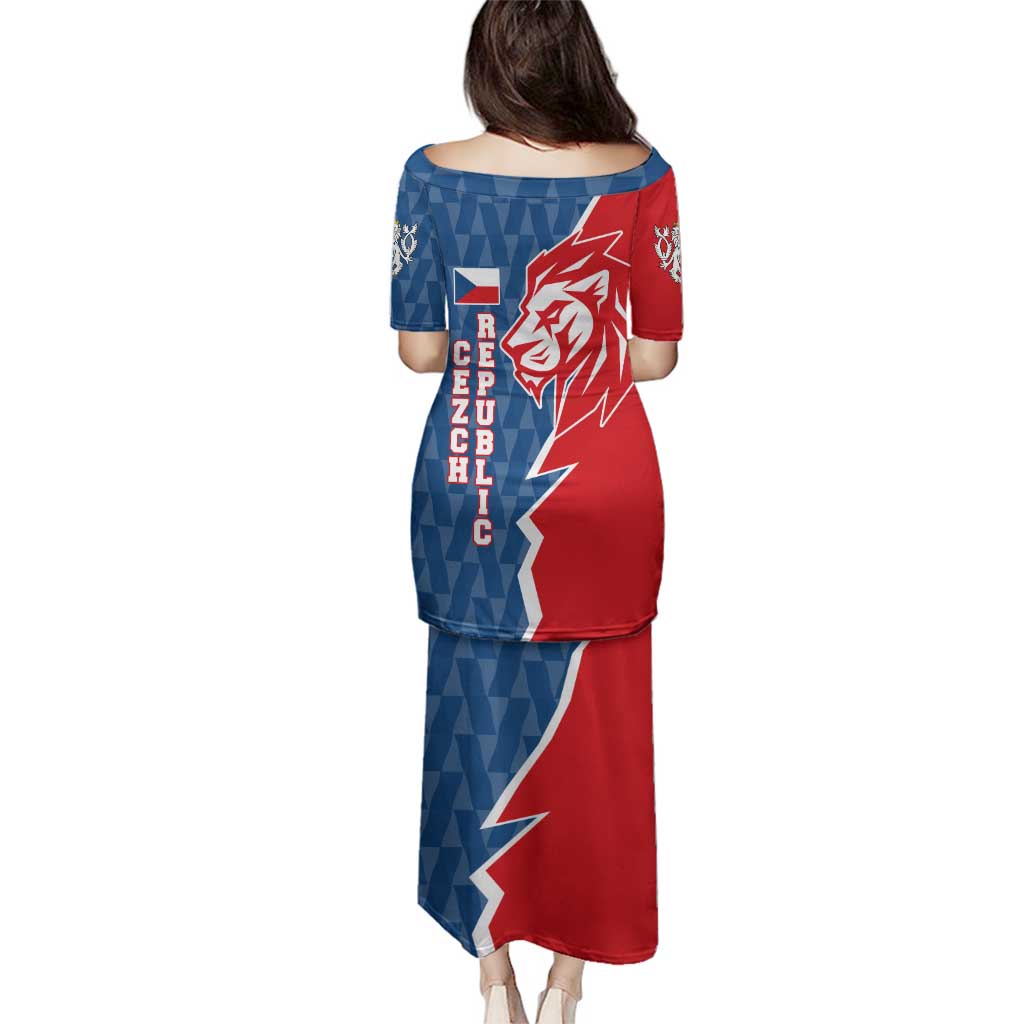 Czech Republic Family Matching Puletasi and Hawaiian Shirt with Red Blue Modern Lion Design and Geometric Flag - Wonder Print Shop