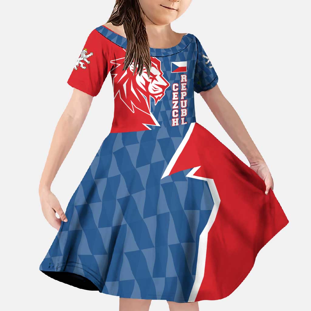 Czech Republic Family Matching Short Sleeve Bodycon Dress and Hawaiian Shirt with Red Blue Modern Lion Design and Geometric Flag - Wonder Print Shop