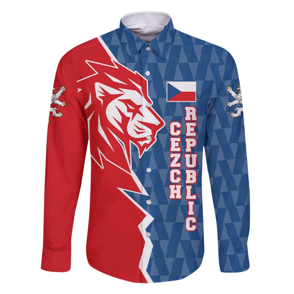Czech Republic Family Matching Short Sleeve Bodycon Dress and Hawaiian Shirt with Red Blue Modern Lion Design and Geometric Flag - Wonder Print Shop