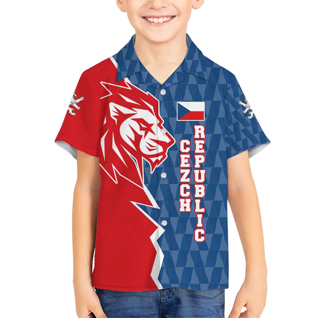 Czech Republic Family Matching Short Sleeve Bodycon Dress and Hawaiian Shirt with Red Blue Modern Lion Design and Geometric Flag - Wonder Print Shop