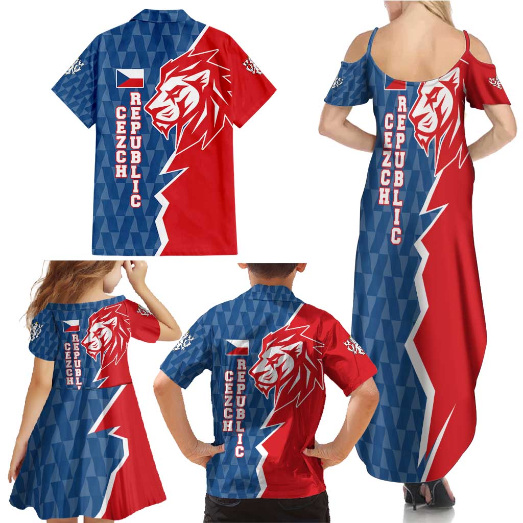 Czech Republic Family Matching Summer Maxi Dress and Hawaiian Shirt with Red Blue Modern Lion Design and Geometric Flag - Wonder Print Shop