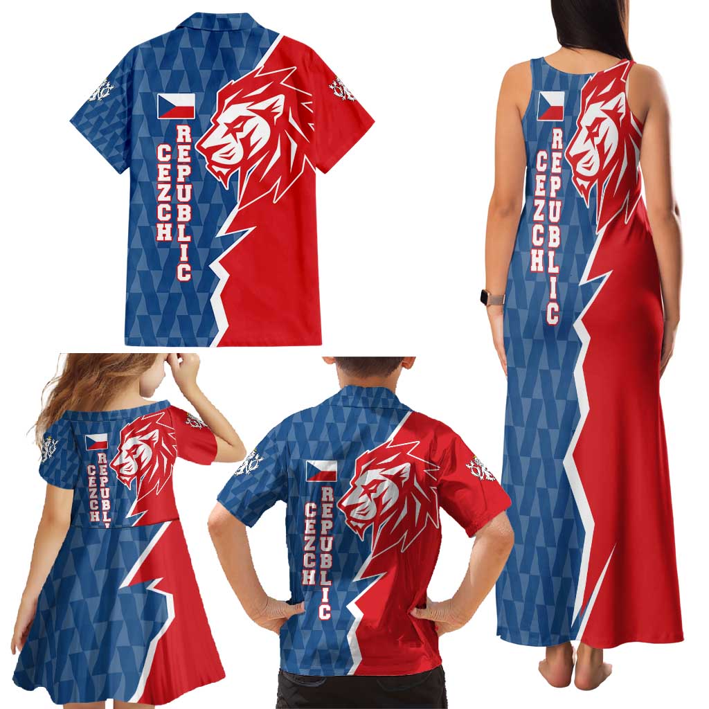 Czech Republic Family Matching Tank Maxi Dress and Hawaiian Shirt with Red Blue Modern Lion Design and Geometric Flag - Wonder Print Shop