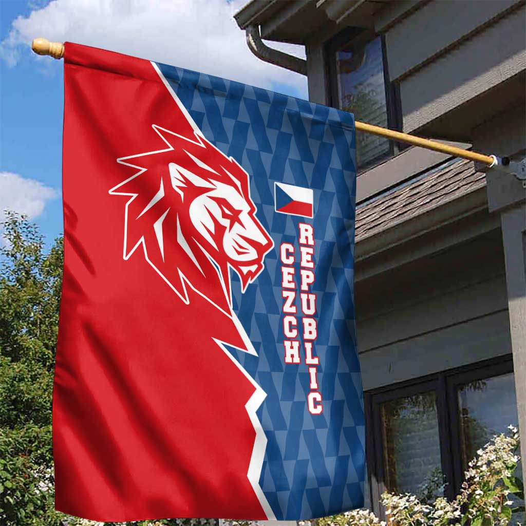 Czech Republic Garden Flag with Red Blue Modern Lion Design and Geometric Flag - Wonder Print Shop
