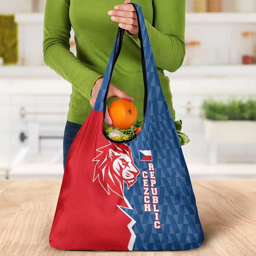 Czech Republic Grocery Bag with Red Blue Modern Lion Design and Geometric Flag - Wonder Print Shop