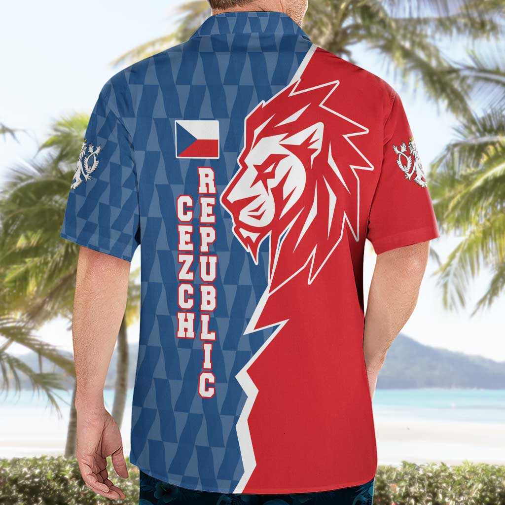 Czech Republic Hawaiian Shirt with Red Blue Modern Lion Design and Geometric Flag - Wonder Print Shop
