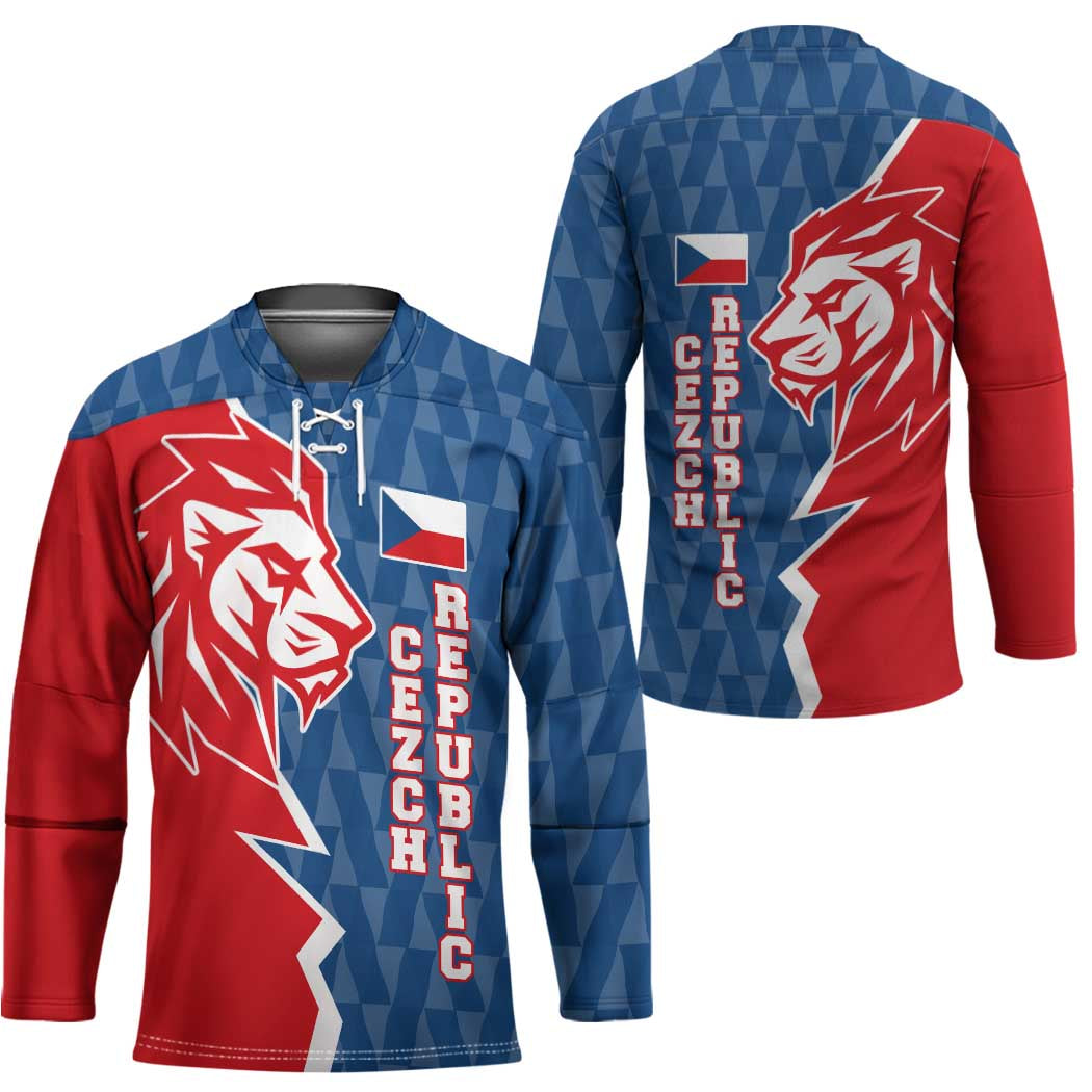 Czech Republic Hockey Jersey with Red Blue Modern Lion Design and Geometric Flag - Wonder Print Shop