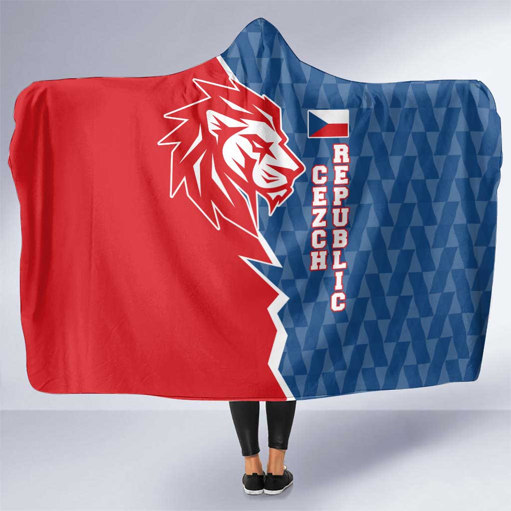 Czech Republic Hooded Blanket with Red Blue Modern Lion Design and Geometric Flag - Wonder Print Shop