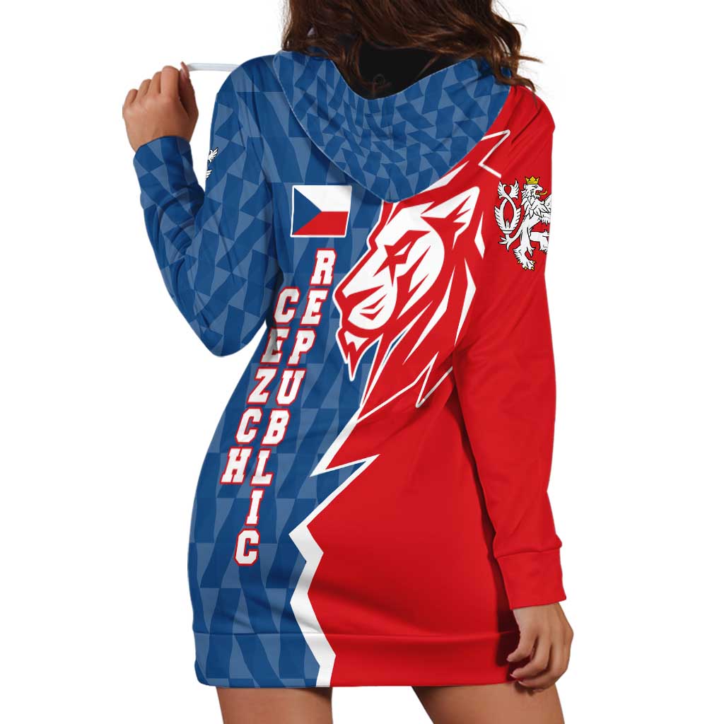 Czech Republic Hoodie Dress with Red Blue Modern Lion Design and Geometric Flag - Wonder Print Shop
